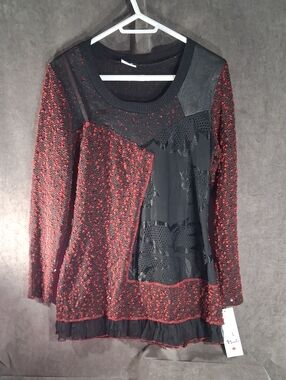 Bali Red & Black Patchwork Multi Fabric Long Sleeve Tunic Mini Dress NWT L